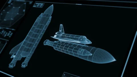 Perspective blue Mission Control Center monitor with indicators and launch Stock Footage 140914815