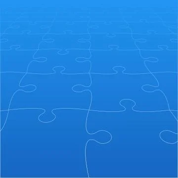 Perspective Blue Puzzles Pieces - Vector Jigsaw Stock Illustration
