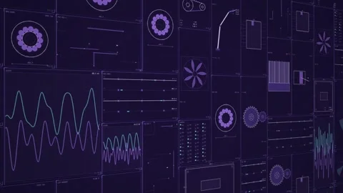 Perspective Circuit Wall Array Violet Panel Field Vídeo Stock 343545953