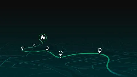 Perspective city map featuring directional signs, Home as an intended goal point Stock Illustration