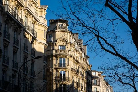 A perspective of classical facade in Paris Stock Photos