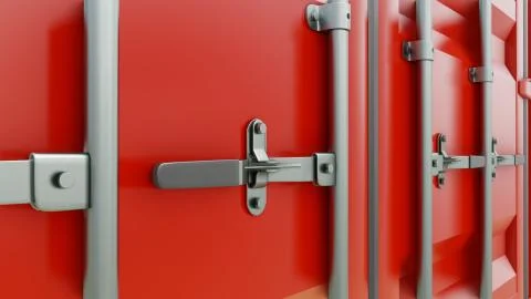 Perspective close-up of red container's door Illustrazione stock