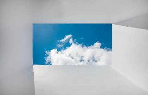Perspective of clouds from frame shaped walls. perspective of sky and cloud.. Stock Photos