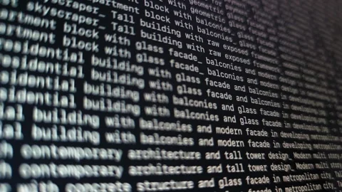 Perspective of code on screen at diagonal with text. Handheld close up of m.. Stock Footage 347801684