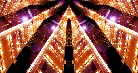 Perspective colourful fairground space of bulbs and running light, 4k loop Stock Footage 89611896