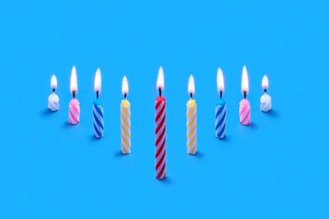 Perspective composition from burning festive candles for cakes. 写真素材