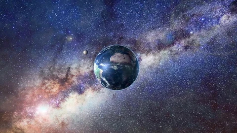 Perspective concept of planet Earth with moon satellite. 库存影片 115854640