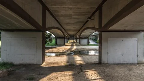 Perspective construction from under the bridge. Stock Photos