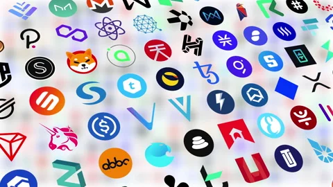Perspective Cryptocurrencies Logo Flying Animation Seamless Loops Stock Footage 166894488
