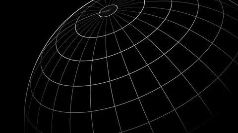 Perspective curved globe. White grid rounded lines on black background. Des.. Stock Illustration