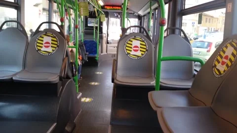 Perspective of an empty bus in pandemic Stock Footage 165385889