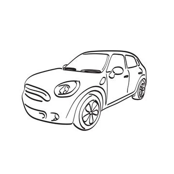Perspective front view of car illustration vector hand drawn isolated Stock Illustration