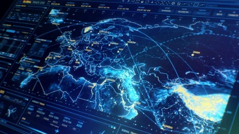 Perspective futuristic digital interface screen. Extremely detailed global map Stock Footage 141603036