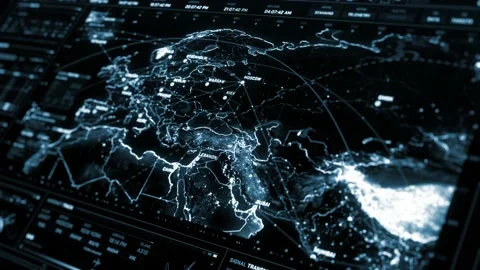 Perspective futuristic interface screen. Extremely detailed global blue map Video stock 141602791