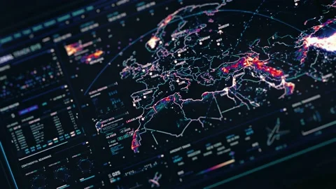 Perspective futuristic interface screen. Multicolored cyber map, GPS novigation Stock-Footage 141602559