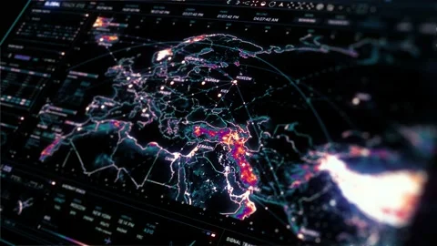 Perspective futuristic interface screen. Tracking location all over the world Stock Footage 141602826