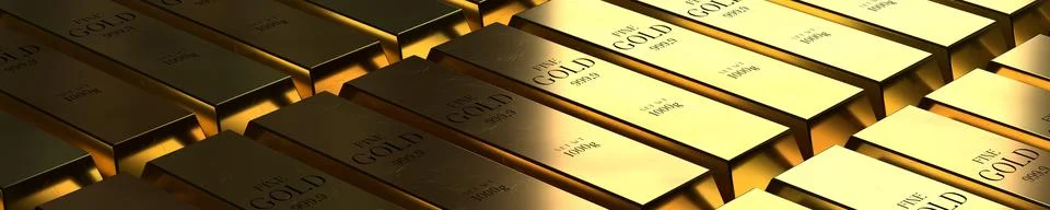 Perspective of Gold Bars in Low Light - 3d illustration Stock Illustration