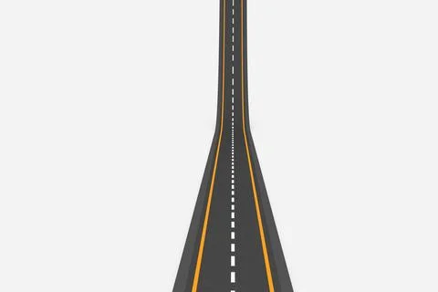 Perspective graphic is featuring 2-lane road, dashed white center, yellow edges Stock Illustration