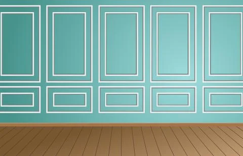 Perspective of green wall empty room and brown wood floor interior . Stock Illustration