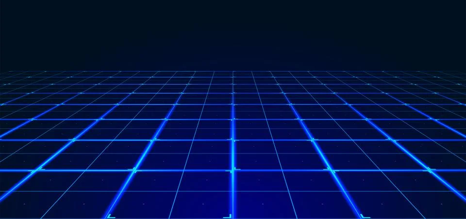 Perspective grid. Digital wireframe landscape. Cyber surface. Mesh on a blue  스톡 일러스트