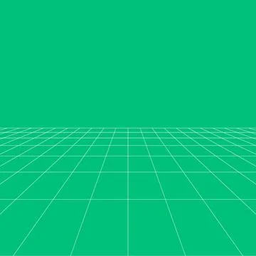 Perspective grid room background with green geometric walls, floor lines, empty Stock Illustration