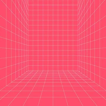 Perspective grid room background with pink geometric walls, floor lines, empty Stock-Illustration
