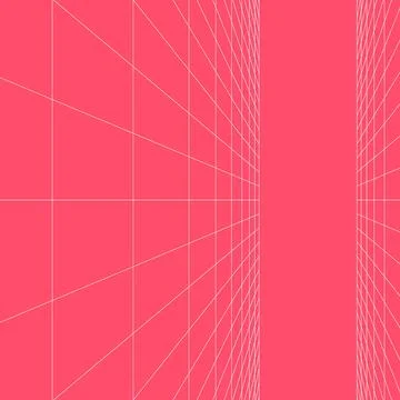 Perspective grid room background with pink geometric walls, floor lines, empty Illustrazione stock