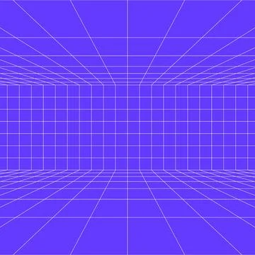 Perspective grid room background with purple geometric walls, floor lines, empty Stock Illustration