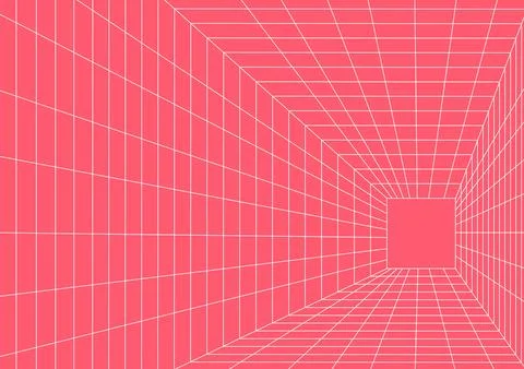 Perspective grid room square spatial wireframe vector background pink Stock Illustration