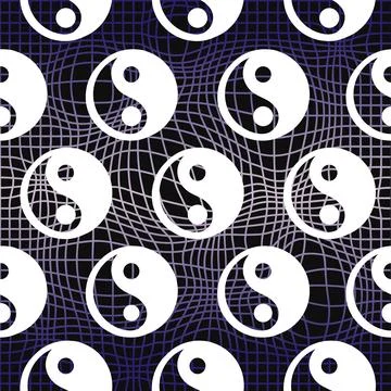 Perspective grid,Yin Yang seamless pattern art.Vector graphic illustration Stock Illustration