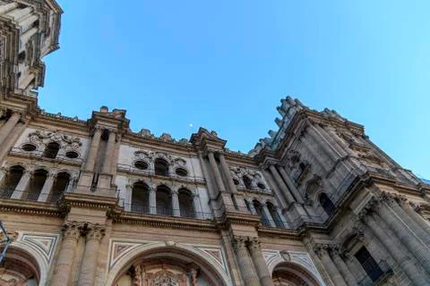 Perspective from ground of the Cathedral of Malaga Stock Photos