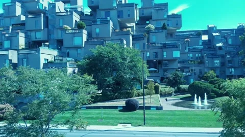Perspective of Habitat 67 from the ground Stock Footage 328621569