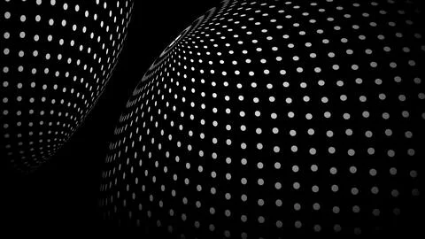 Perspective Halftone curved globe. White dot lines on black background surf.. Stock Illustration