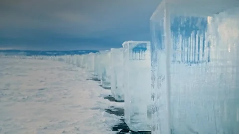 Perspective from the heifer poles going into the distance. Festival of ice Stock Footage 257764597