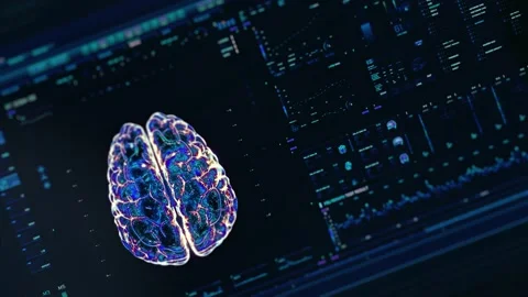 Perspective holographic interface analyzing human brain anatomy and morphology Stock Footage 144988254