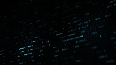 Perspective HUD Blue Coding Matrix for Cyber Data Stream Visualization Video stock 346889075