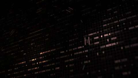 Perspective HUD Matrix with Glowing Data Streams and Warm Digital Codes Video stock 346882222