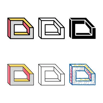 Perspective impossible geometric shape variety color icon vector Illustrazione stock