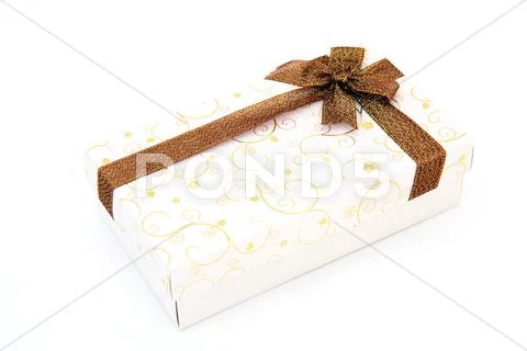Perspective of isolated cream holiday gift box Stock Photos