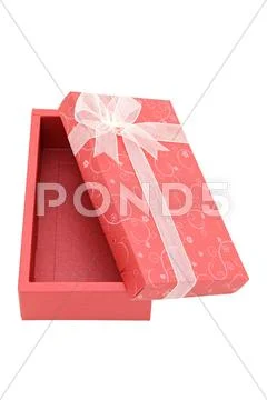 Perspective of isolated open red holiday gift box, vertical Stock Photos