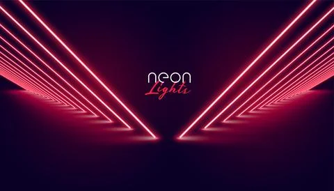Perspective neon red lights pathway background design Stock Illustration