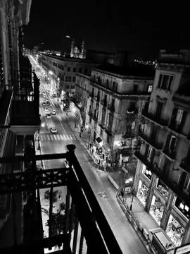 Perspective of a Palermo street at night Stock Photos