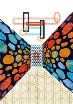 Perspective Perspective Collage Design with Colorful Patterns and Geomet Stock Illustration