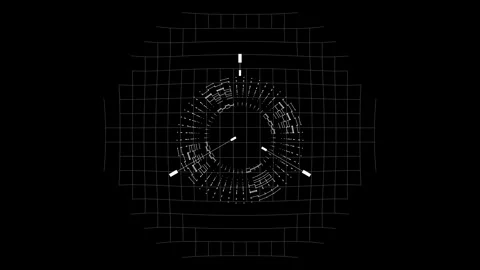 Perspective Radial Data Ring Scanner HUD for Aerospace Surveillance Video stock 346848197