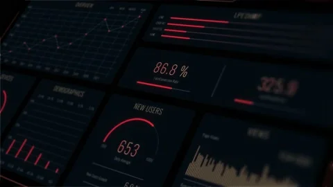 Perspective red futuristic user interface with HUD and infographic elements Stock Footage 140916826
