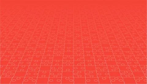 Perspective Red Puzzles Pieces - Vector Jigsaw Stock Illustration