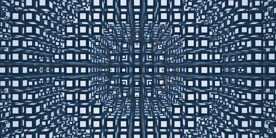 Perspective of repeating blue cube frames Stock Illustration