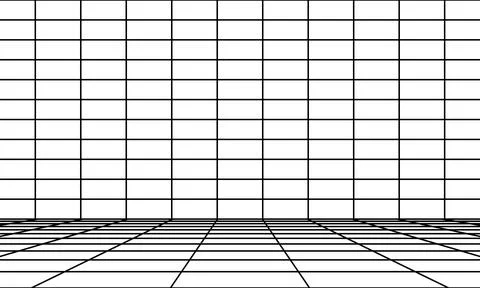 Perspective room with black grid. 3D linear floor and empty interior dimensio Stock Illustration