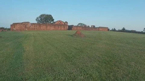 Perspective of Runners in Ruins Stock Footage 314746823