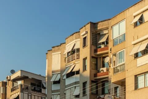 A perspective shoot to corner of an old looking apartment with wide angle Stock Photos